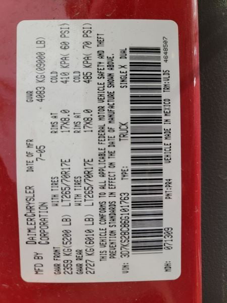 REAR RAM2500   2006 Driver's Side Retractor Seat Belt Rear 566601