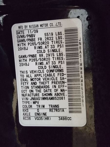 Passenger  Passenger Roof Fits 09-12 INFINITI FX SERIES 494024