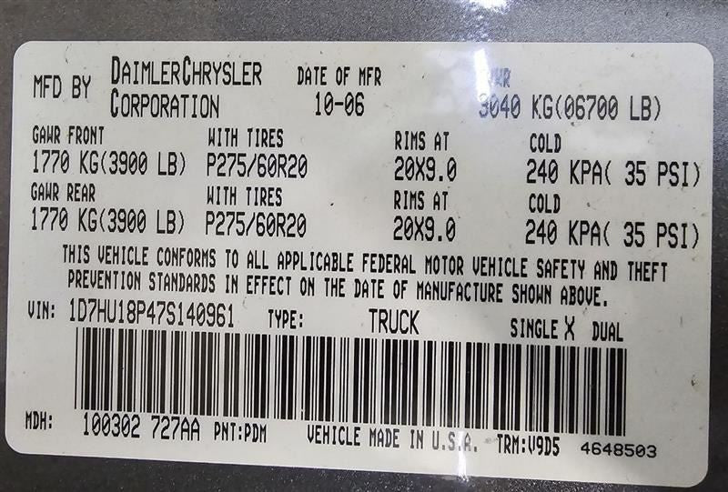 REAR RAM1500   2007 Driver's Side Retractor Seat Belt Rear 581762