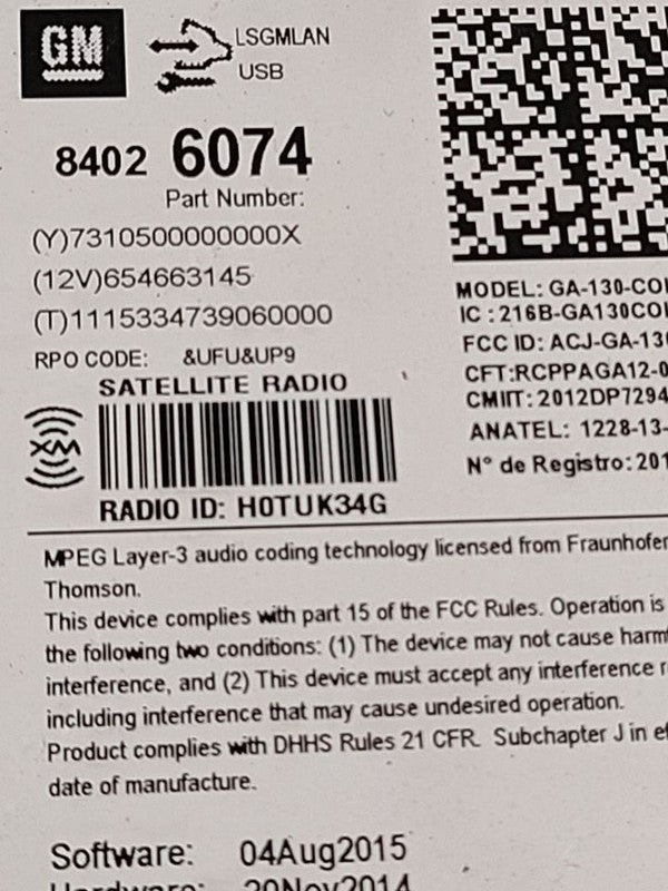Audio Equipment Radio Receiver AM-FM-MP3-USB Opt Ufu Fits 16 EQUINOX 6