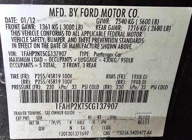 Seat Belt Front Bucket Seat Driver Retractor Fits 11-12 MKS 597351