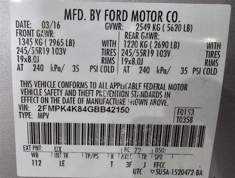 Passenger Right Air Bag Front Passenger Roof Fits 15-18 EDGE 593369