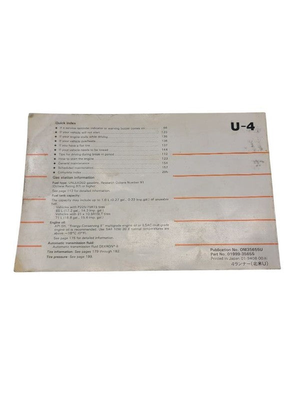 4 RUNNER  1995 Owners Manual 659832