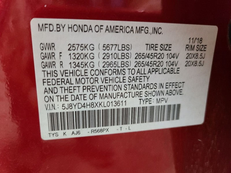 Passenger Right Front Door Fits 17-20 MDX 678879