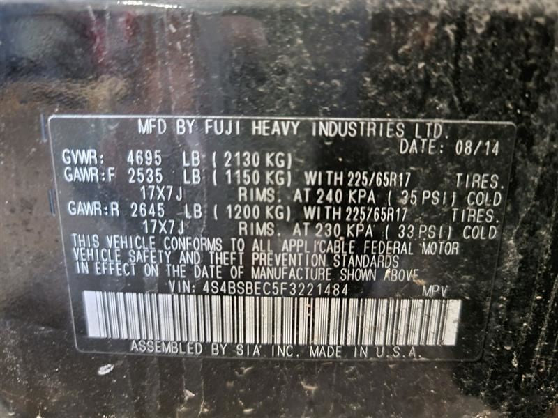 Driver Headlight Halogen With Fog Lamps Fits 15-17 LEGACY 552469