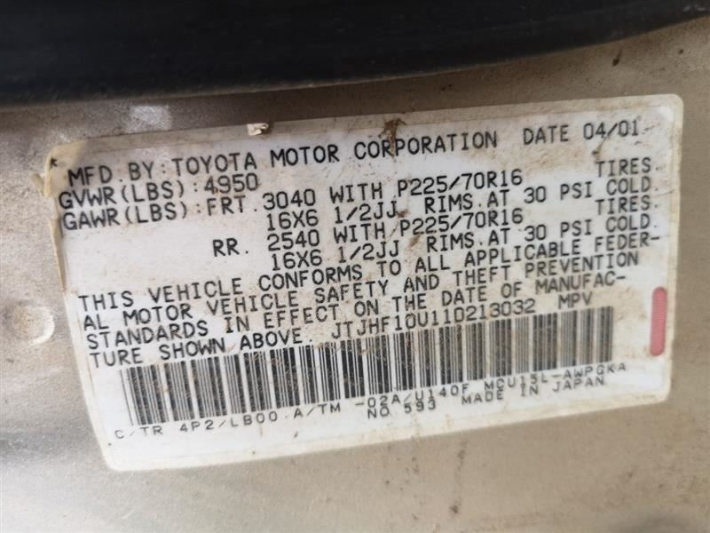 Driver Left Tail Light Tailgate Mounted Fits 00-03 LEXUS RX300 273098