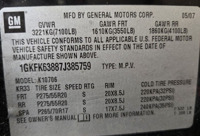 YUKON     2007 Seat Belt Rear 623803