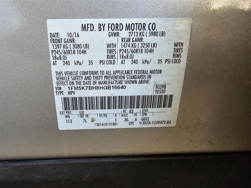 Passenger Air Bag Front Passenger Knee Fits 13-19 EXPLORER 593950