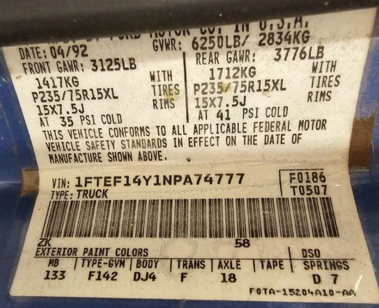F150      1992 Seat Belt Front 597782