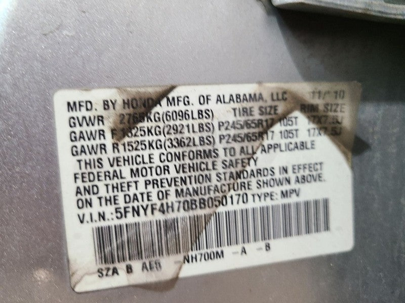 Rear Bumper Without Park Assist Fits 09-11 PILOT 662126
