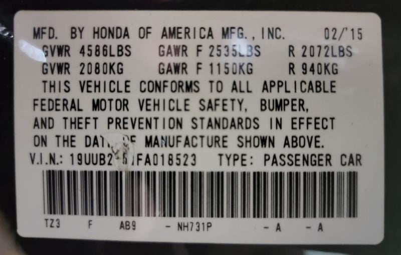 Engine 3.5L VIN 2 6th Digit FWD Fits 15-18 TLX 567845