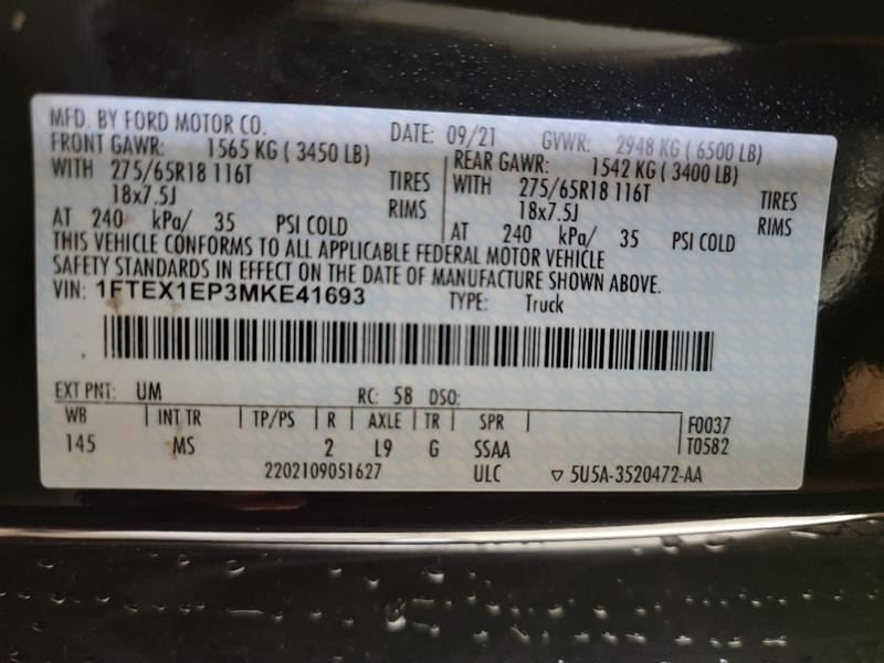 F150      2021 Communication Receiver Control Module Chassis ECM 55893