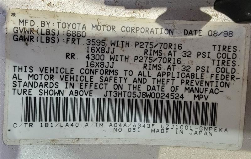 LANDCRUIS 1998 Owners Manual 480357