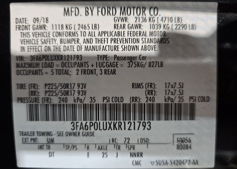 Seat Belt Front Driver Retractor Fits 17-20 FUSION 636099