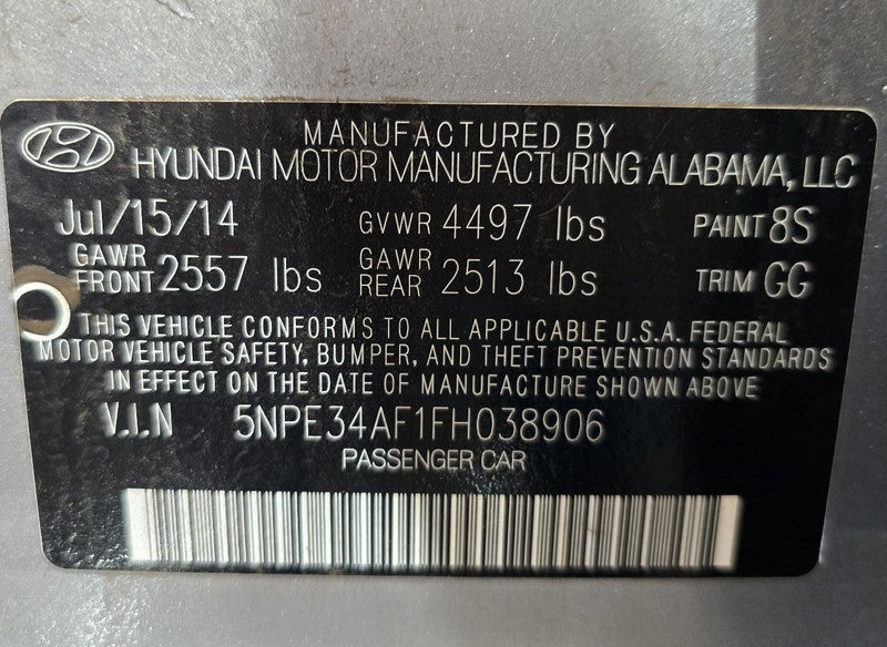 Passenger Front Door Electric US Built Fits 15-19 SONATA 647415