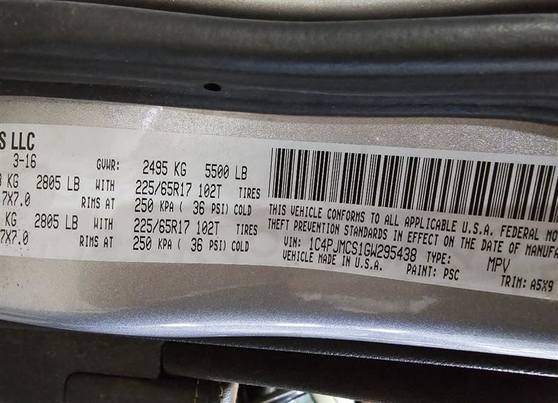 Passenger Air Bag Front Passenger Dash Fits 16-18 CHEROKEE 594608