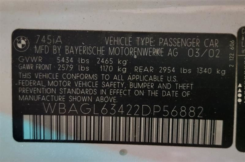 Driver Air Bag Front Driver Wheel 4 Spoke Thru 5/02 Fits 02 BMW 745i 5