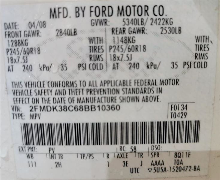 REAR EDGE      2008 2nd Row Passenger Side Retractor Seat Belt Rear 55