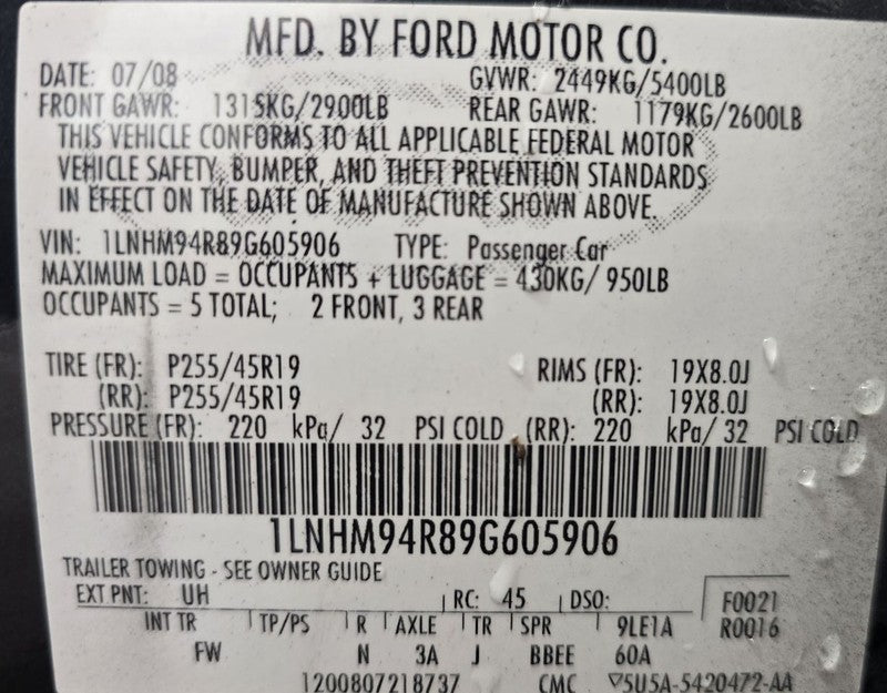 Driver Headlight Xenon HID Adaptive Headlamps Fits 09-12 MKS 643271
