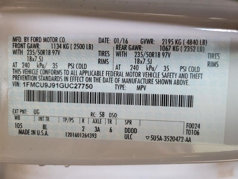 Speedometer Cluster Without Message Center MPH Fits 15-16 ESCAPE 55236