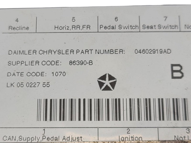 Chassis ECM Memory Seat Fits 09-12 DODGE 1500 PICKUP 614542 04602919AD