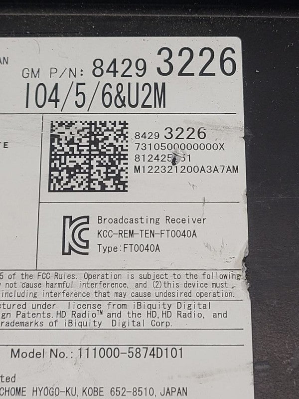 Audio Equipment Radio Receiver ID 23402903 Fits 17 XT5 661121
