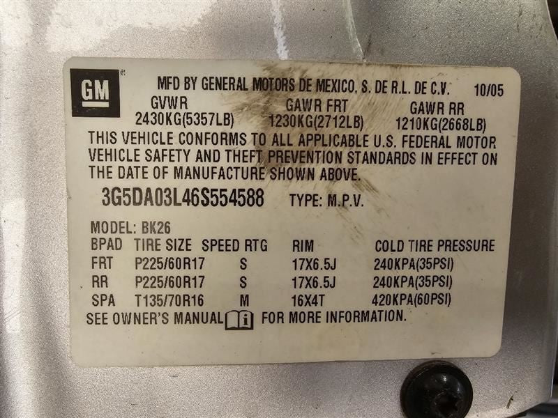 RENDEZVOU 2006 Dash/Interior/Seat Switch 600424