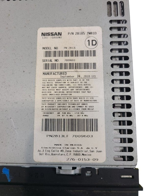 Audio Equip Radio Receiver Am-fm-cd 6 Disc Fits 10-11 VERSA 605100 281