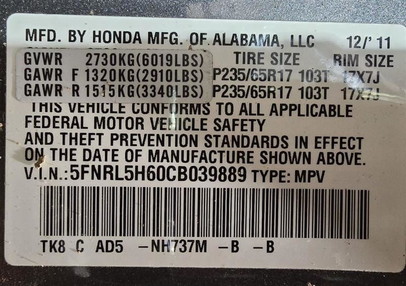 Passenger Right Air Bag Passenger Dash Fits 11-13 ODYSSEY 579846