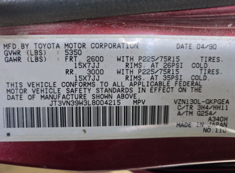 4 RUNNER  1990 Seat Belt Front 643432