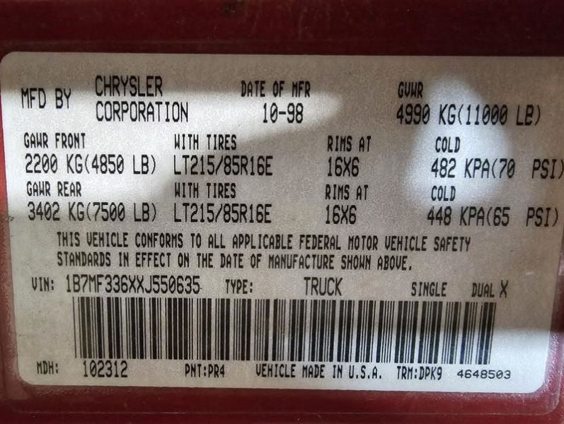 Passenger Front Seat Leather Fits 1999 RAM 3500 584518