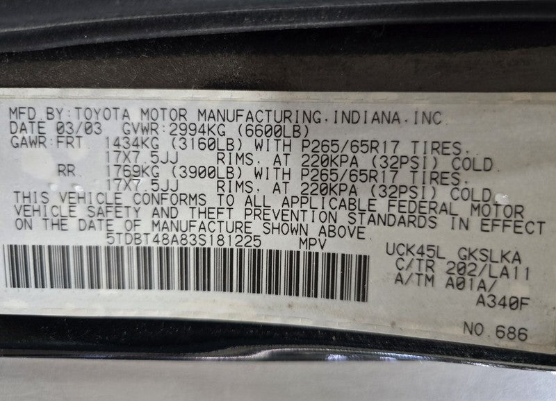 Seat Belt Front Bucket Passenger Retractor Fits 03-04 SEQUOIA 631787