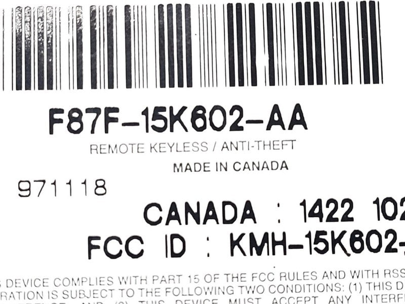 Chassis ECM Theft-locking Theft ID F87F-15K602-AA Fits 98-03 ESCORT 66