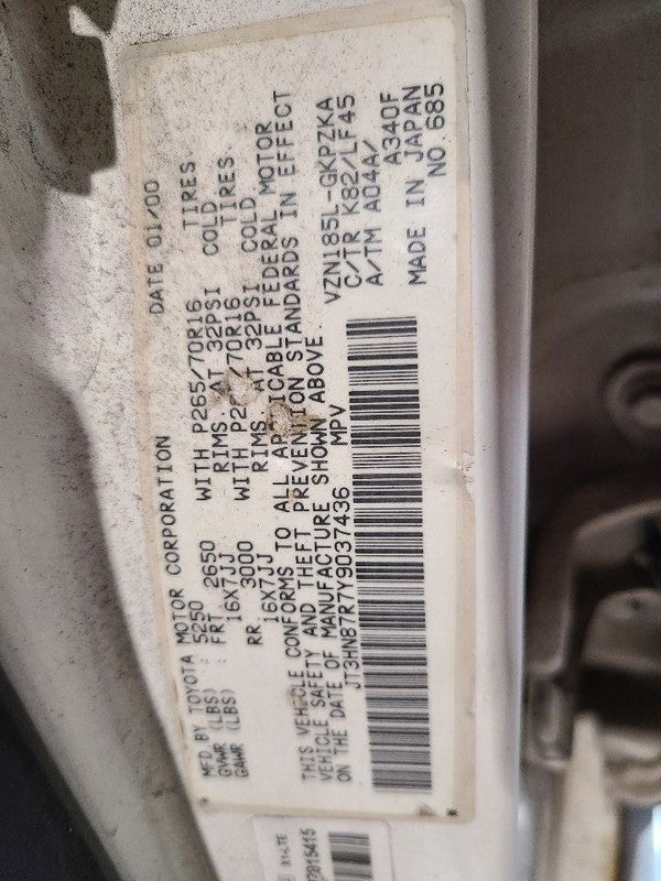 Passenger Rear Side Door Limited Body Side Moulding Fits 96-02 4 RUNNE
