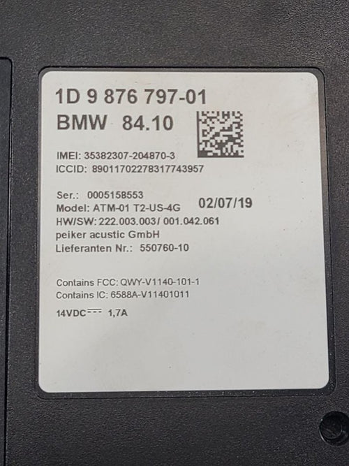Chassis ECM Communication Telematics Fits 19-20 MINI COOPER 637064