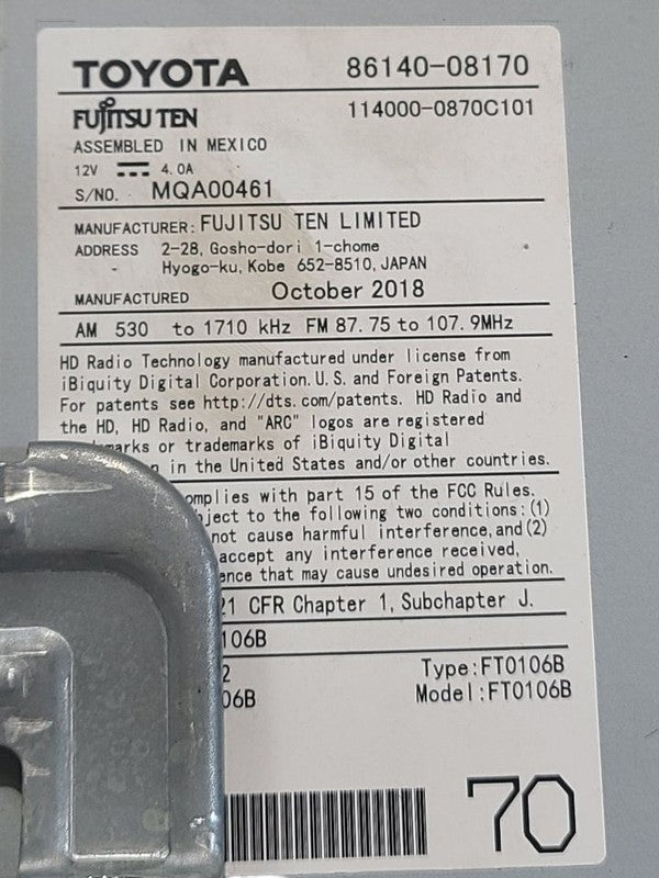 Audio Equipment Radio Display And Receiver Fits 19-20 SIENNA 670632