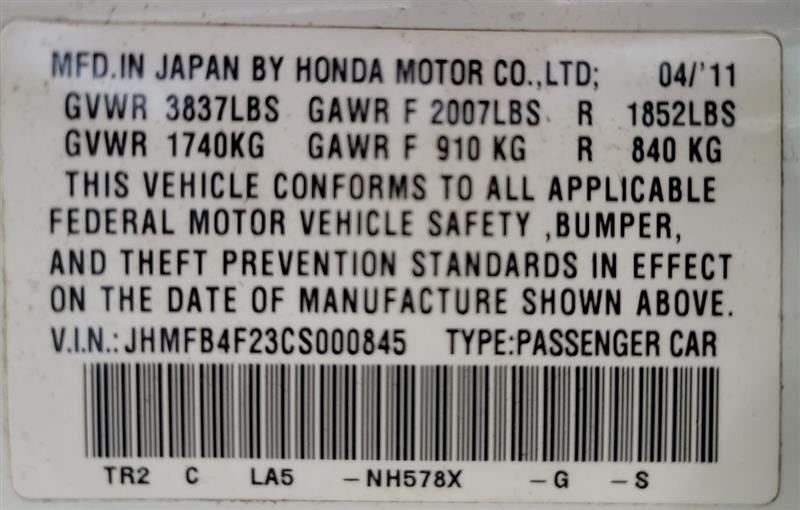 Speedometer Cluster US Market Lower Tachometer MX Fits 12-13 CIVIC 544