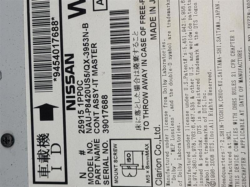 Audio Equipment Radio CD Player And Receiver Fits 14 INFINITI Q70 5552