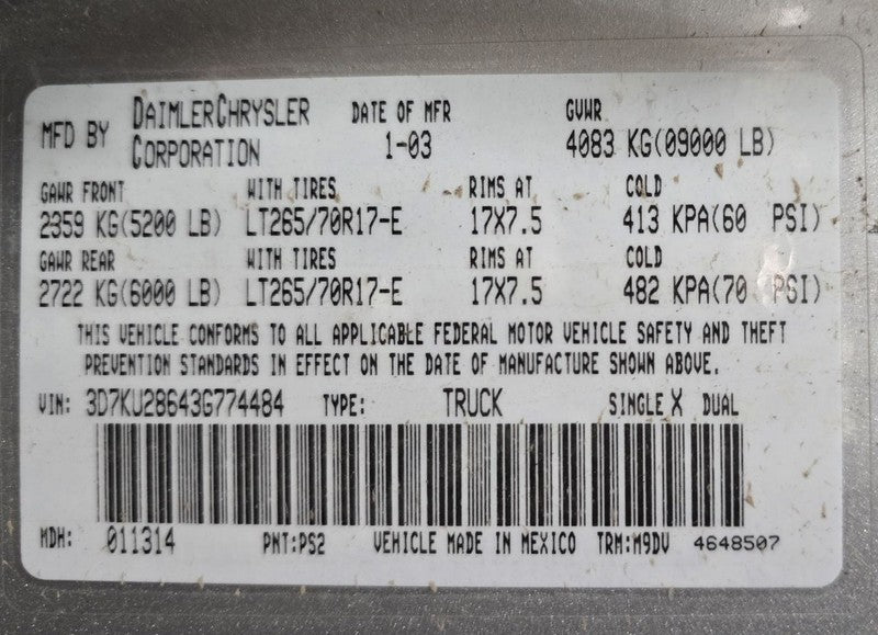 RAM2500   2003 Lamp Wiring Harness 637733