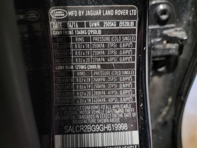 Passenger Air Bag Front Passenger Dash Fits 15-19 DISCOVERY SPORT 5695