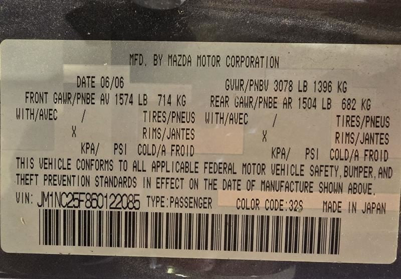 Passenger Front Door Electric Fits 06-14 MAZDA MX-5 MIATA 590745