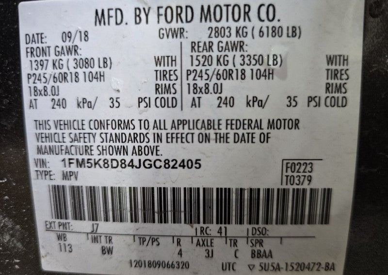 Seat Belt Front Passenger Retractor Fits 16-19 EXPLORER 625906