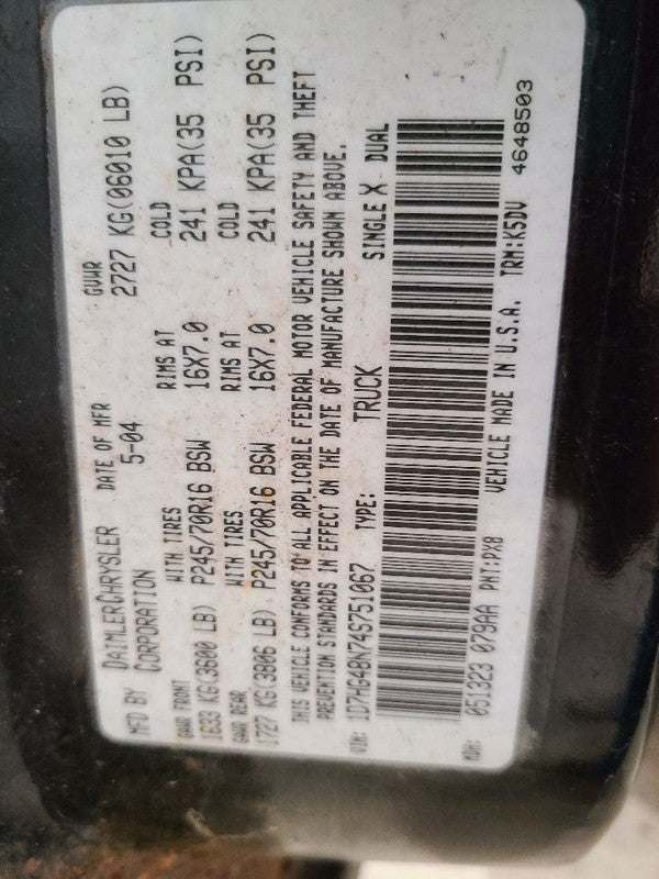 Console Front Floor Fits 02-04 DAKOTA 668225