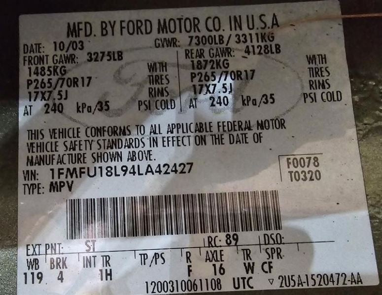 Air Bag Front Passenger Dash Fits 03-06 EXPEDITION 573810
