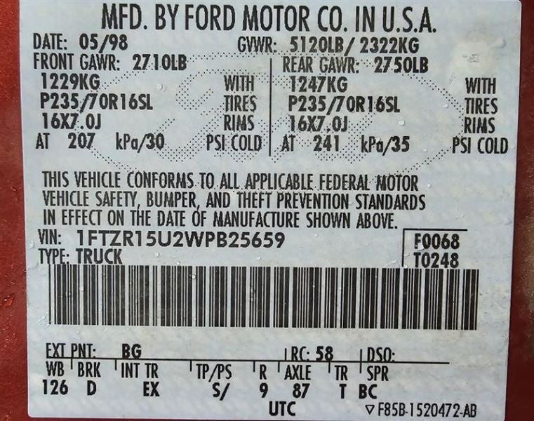 Chassis ECM ID F87F-AC Fits 98 RANGER 586709 F87B-14B321-AC