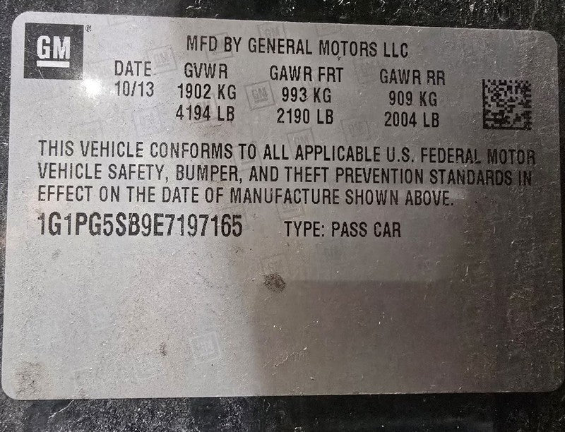 Seat Belt Front Bucket Driver Buckle Fits 14-17 VERANO 618156