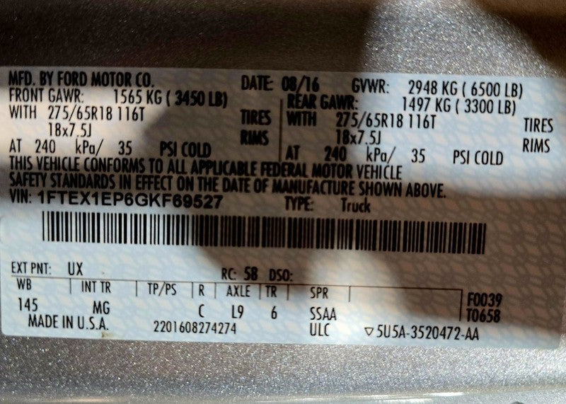 F150      2016 Seat Belt Rear 622491