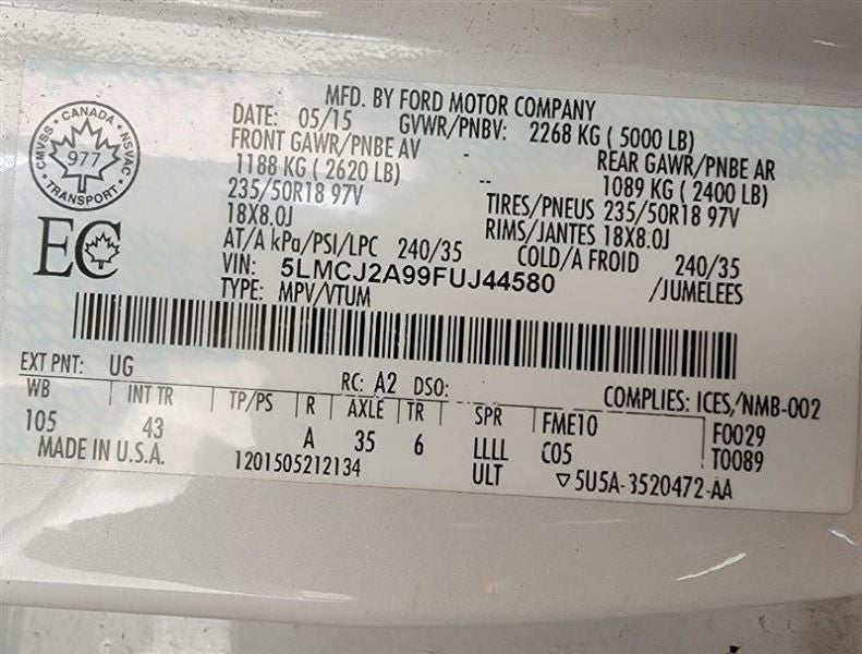 Driver Left Headlight Fits 15-18 MKC 492626