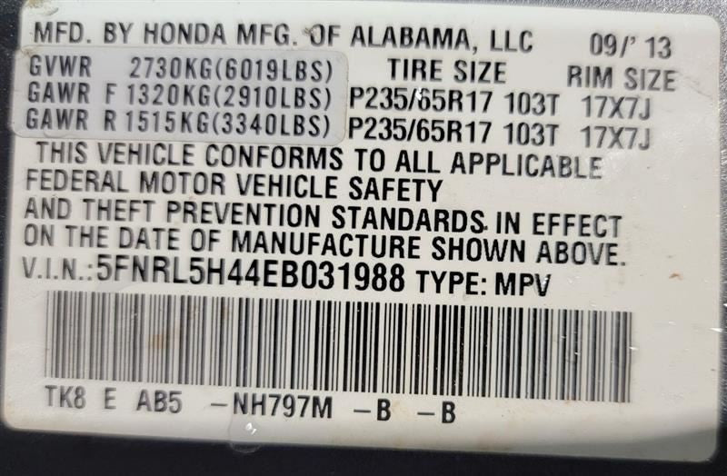 Passenger Right Air Bag Passenger Dash Fits 14-17 ODYSSEY 539379