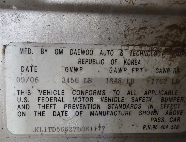 Seat Belt Front Bucket Ntbk Passenger Retractor Fits 07-08 AVEO 594248